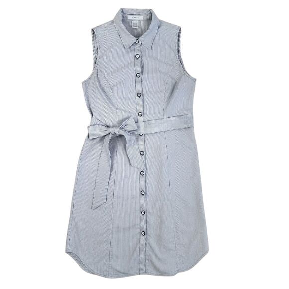 Grace Dresses & Skirts - Grace Sleeveless Dress Blue Striped Midi Button Front Cotton Blend Tie Waist 6